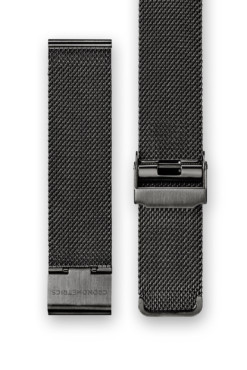 The CRONOMETRICS stainless steel Milanese strap in gunmetal